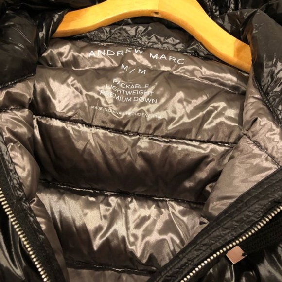 Andrew Marc Black Packable Down Puffer Jacket Size Medium Like New - Picture 3 of 12